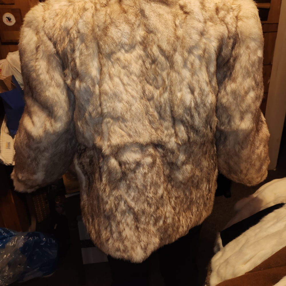 Cream Multi Colored Rabbit Fur Coat - Picture 4 of 12